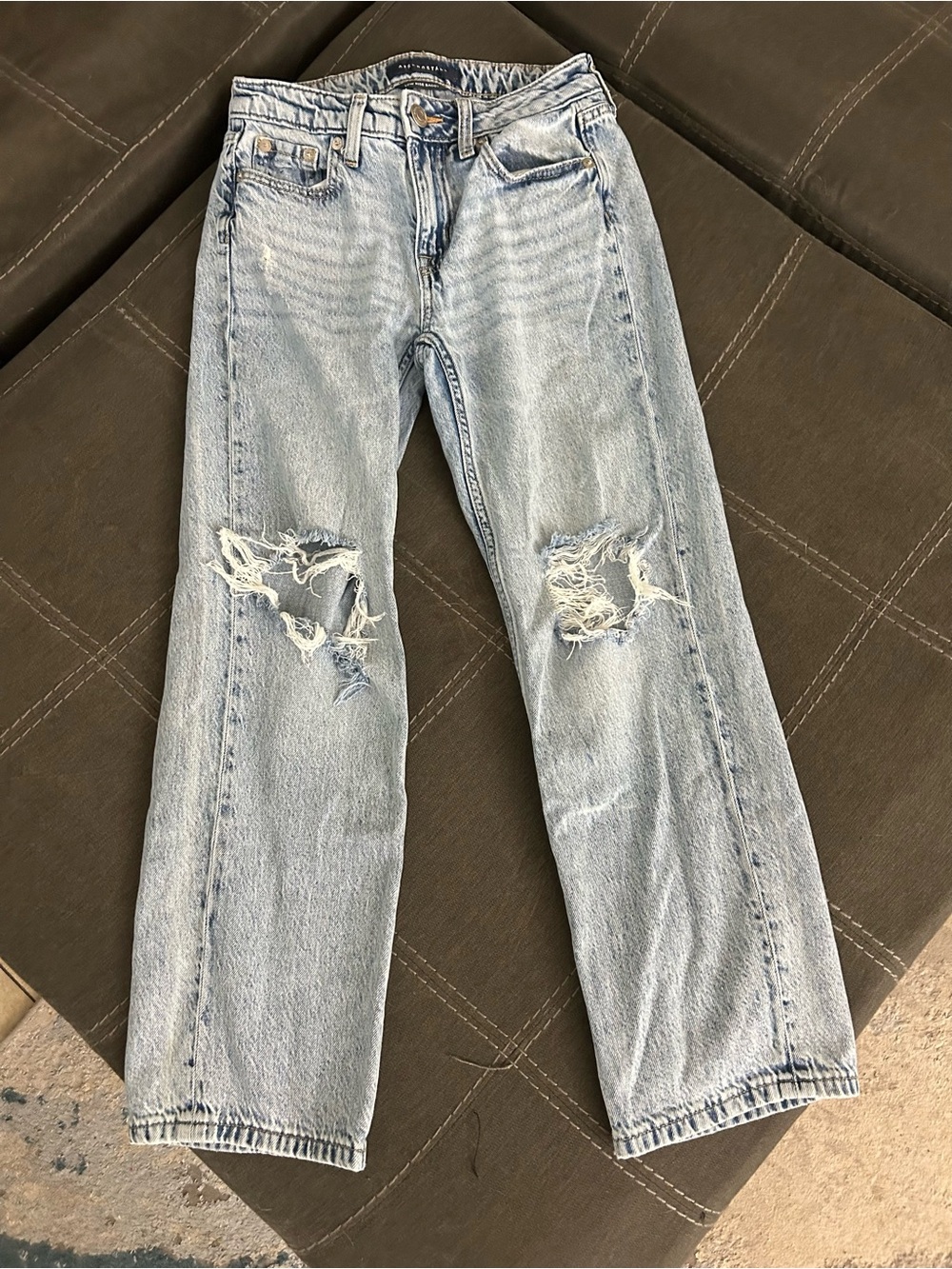 Aeropostale Light Blue Distressed Straight-Leg Jeans